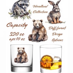 Woodland Animal Whisky Glasses, Whisky Glasses Set, Forest Animal Whisky Glasses, Rustic Handcrafted Whisky Glasses,Woodland Wildlife Whisky
