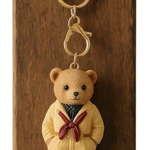 Vintage Style Teddy Bear Keychain – Cozy Dressed Bear Bag Charm, Cute Gift for Her or Him, Cottagecore Key Ring Accessory