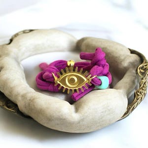 Bohemian Evil Eye Charm, Boho Bracelet, Handmade Spiritual Jewelry, Colorful Bracelet, Brass Evil Eye, Everyday Jewelry, Summer Bracelets