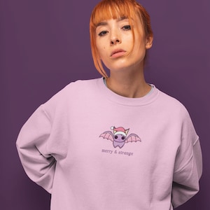 Goth Christmas Sweatshirt Merry Sweatshirt Holiday Apparel Kawaii Goth Spooky Christmas Cute Bat Pastel Goth Clothing Trendy Clothes