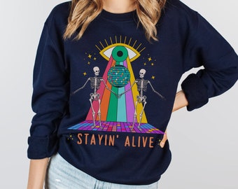 Sudadera Esqueleto Danza Esqueleto Bailando Esqueletos Temporada Espeluznante Sudadera Ropa de Halloween Retro Halloween Ropa Estética