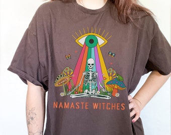 Skeleton Shirt Witchy Clothing Retro Shirt Retro Halloween Groovy Shirt Hippie Shirt Good Energy Shirt Namaste Aesthetic Clothes 70s Vibe