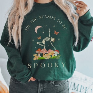 Dancing Skeleton Sweatshirt Spooky Season Sweatshirt Halloween Clothes Retro Halloween Aesthetic Clothes Cottagecore Sweatshirt