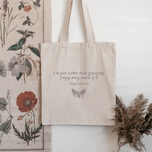 Edgar Allan Poe Dark Academia Tote Bag Bookish Tote Bag Aesthetic Tote Bag Edgar Allen Poe Cottagecore Bag Book Tote Trendy Tote Bag