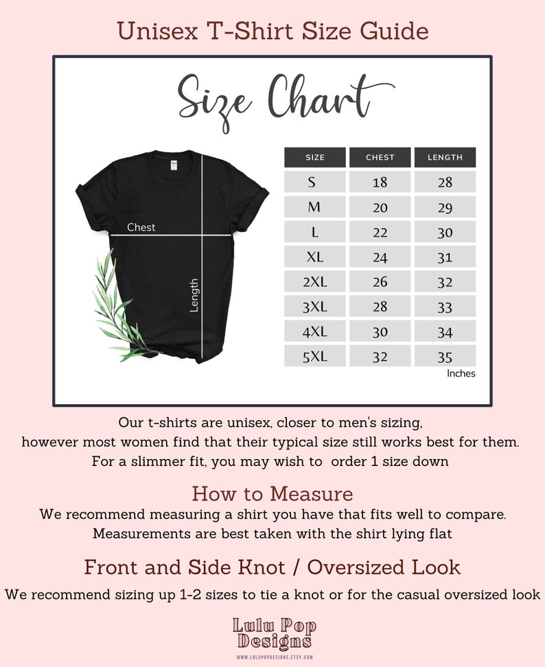 May include: A black t-shirt with a size chart, chest and length measurements in inches. The chart includes sizes S to 5XL, with chest measurements from 18 to 32 inches and lengths from 28 to 35 inches. Text advises on how to measure and sizing.