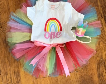 Rainbow 1st Birthday tutu outfit