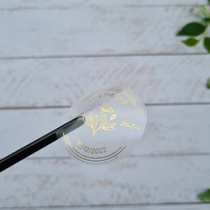 Transparent metallic Save the Date Aufkleber, Folienaufkleber, durchsichtige Sticker, transparente Sticker, klare Sticker, Gastgeschenke, Hochzeitseinladungen
