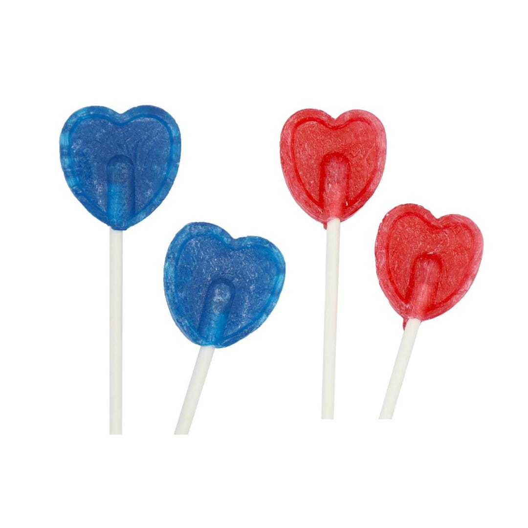 Cherry Heart Lollipops, Blue Raspberry Heart Lollies Vegan Candy, Plain ...