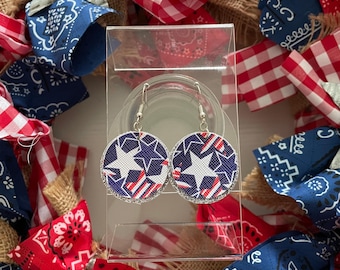 Stars & Stripes Coin Leather Earrings
