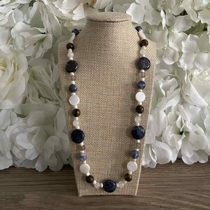 Blue-White Sodalite & Lapis Beaded Necklace