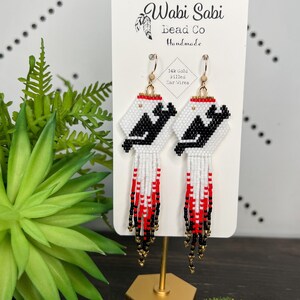 New Jersey Devils Seed Bead Fringe Earrings, Hockey Gift, NHL, Beaded Statement Jewelry - 14k Gold Filled Earwires