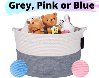 Cotton Rope Basket Extra Large Grey Storage Basket. Blue Woven Clothes Basket For Blankets, Pink Toy Basket Storage Shoe Basket With Handle