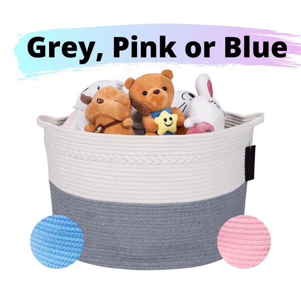 Cotton Rope Basket Extra Large Grey Storage Basket. Blue Woven Clothes Basket For Blankets, Pink Toy Basket Storage Shoe Basket With Handle