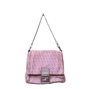 FENDI Vintage Mamma Baguette FF Logo Knit Shoulder Bag Pink 