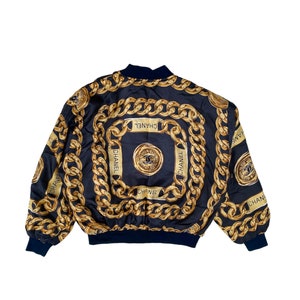 Vintage Chanel Silk Jacket Bomber Baroque Chain 