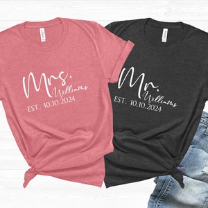 Mr Mrs Est. Personalized Name & Date TShirt, Wife and Husband Shirts, Honeymoon Shirt, New Wife Tee, Custom Couple Tee , Just Married Shirt