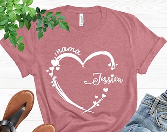 Personalized Mama Heart Shirt, Custom Mom Heart Tshirt, Shirt With Kids Names, Mom Gift From Kids, Birthday Gift For Mom, Mother's Day Gift