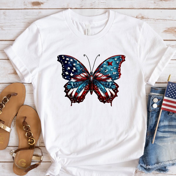 Love America Shirt, American Flag Butterfly Shirt, USA T-shirt, Christian American Shirt, Fourth of July Shirt, Freedom Butterfly T-shirt
