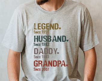 Chemise de grand-père de papa de mari de légende, cadeaux de fête des pères, tee-shirt de grand-père personnalisé, chemise de papa, T-shirts de papa, chemise de papa de mari, nouveaux cadeaux de papa