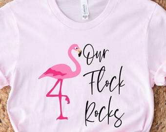 Our Flock Rocks Flamingo Shirt, Flamingo T-ahirt, Hello Summer Shirt, Animal Lover Shirt, Flamingo Lover Gift, Flamingo Bachelorette Tee