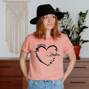 Personalized Mama Heart Shirt, Custom Mom Heart Tshirt, Shirt With Kids Names, Mom Gift From Kids, Birthday Gift For Mom, Mother's Day Gift image 3
