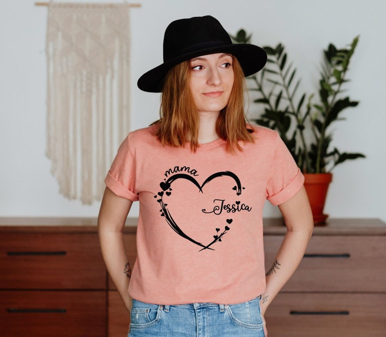 Personalized Mama Heart Shirt, Custom Mom Heart Tshirt, Shirt With Kids Names, Mom Gift From Kids, Birthday Gift For Mom, Mother's Day Gift image 3