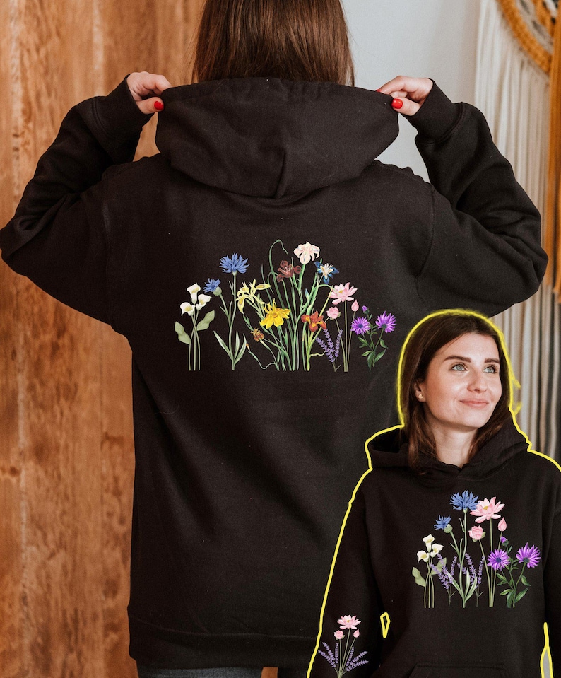 Wildflower Hoodie, Valentine Day Gift, Sleeve Design Flower Hoodie ...