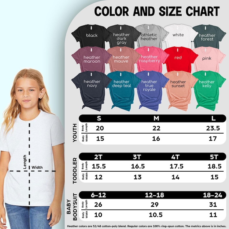 a girl's size chart for a t - shirt