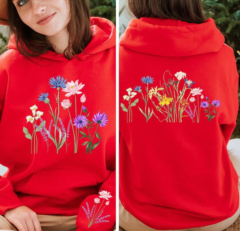 Wildflower Hoodie, Valentine Day Gift, Sleeve Design Flower Hoodie ...