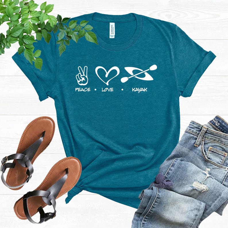 Peace Love Kayak Shirt, Kayaking Shirt, Kayak Lover Tees, Gifts for Kayak Lover, Sport Lover Shirt, Adventure T-Shirt, Shirt for Kayak Lover image 3