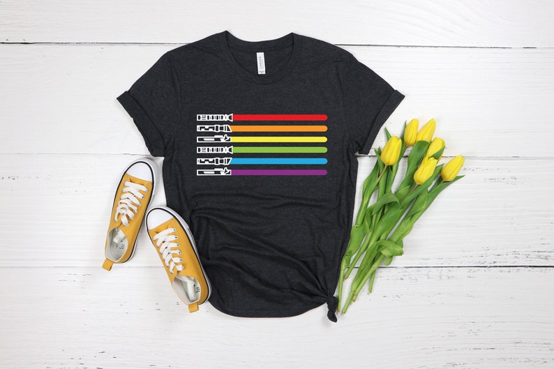 Rainbow Lightsaber Shirt, Pride Shirt, Pride Rainbow Shirt, Love is Love Shirt, Equality Shirt, Rainbow Pride Gift, LGBT Pride Gift Shirt image 1