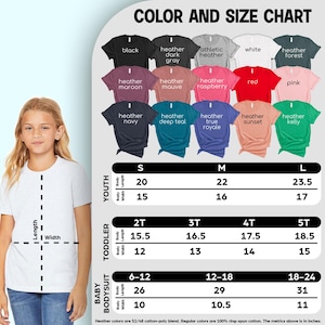 a girl's size chart for a t - shirt
