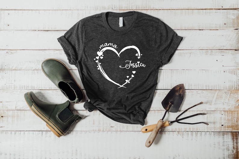 Personalized Mama Heart Shirt, Custom Mom Heart Tshirt, Shirt With Kids Names, Mom Gift From Kids, Birthday Gift For Mom, Mother's Day Gift image 2
