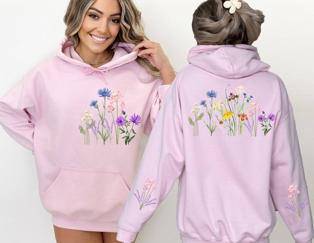 Wildflower Hoodie, Valentine Day Gift, Sleeve Design Flower Hoodie ...