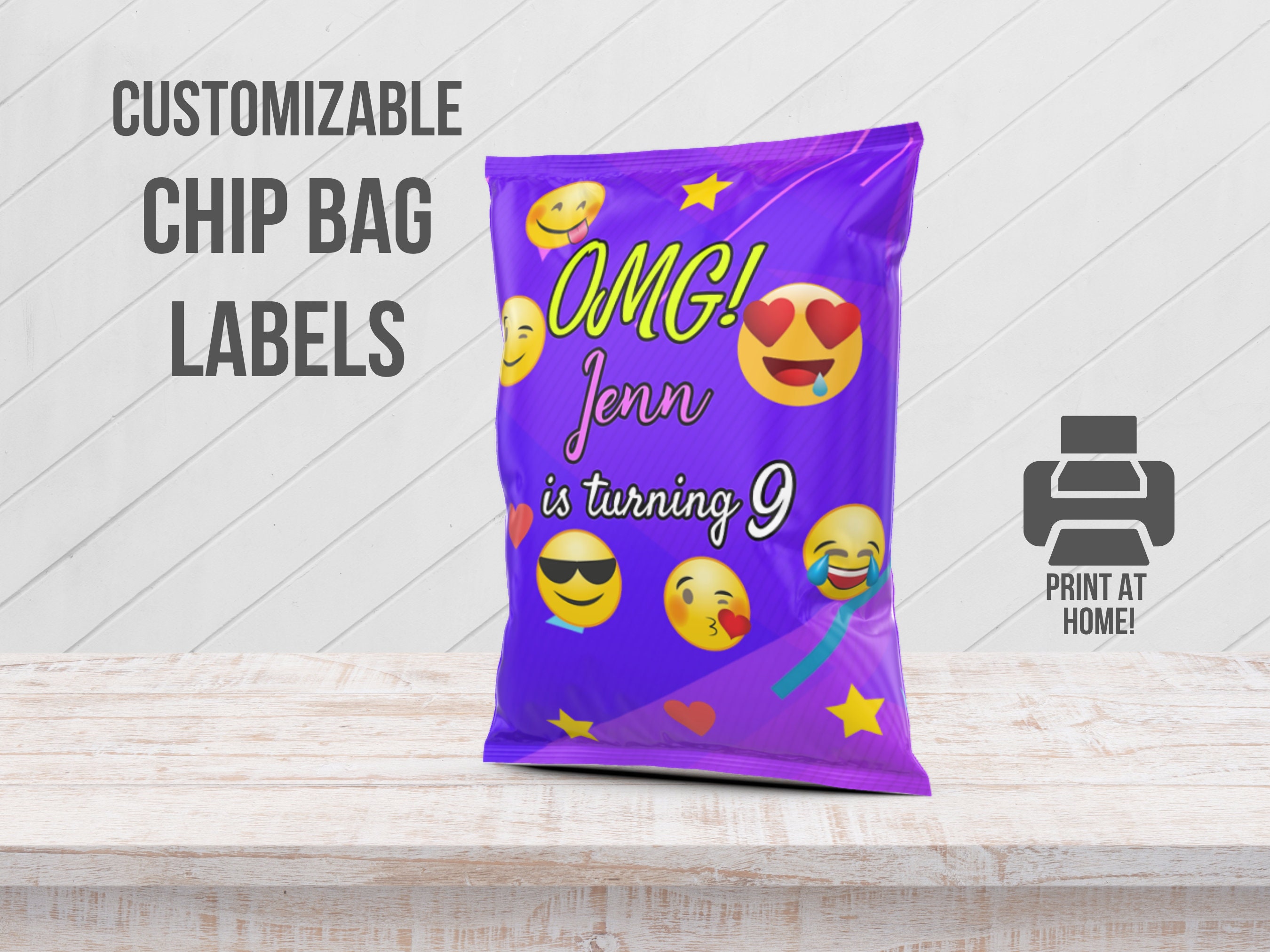 Chip Bag Label Emoji Birthday Party Emoji Chip Bag PDF Etsy