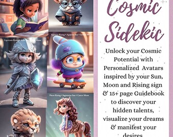 Cosmic Sidekic: Custom Astrology Avatar + Manifestation Ebook | Sun Moon Rising Sign | Personalized Spiritual Gift | Digital Download