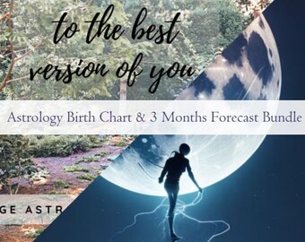 Astrologie-startbundel: geboortekaart + 3 maanden voorspelling | 50+ pagina's | Gepersonaliseerde geboortehoroscoop + transitrapport | Pdf-download