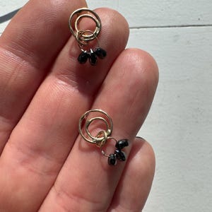 Handmade Solid 14k Yellow Gold, Black Diamond Stud Circle Earrings