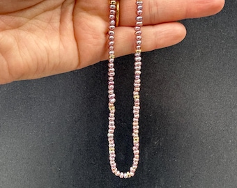 Handmade 14k Yellow Gold and Pink Pearl Beaded Necklace 16”