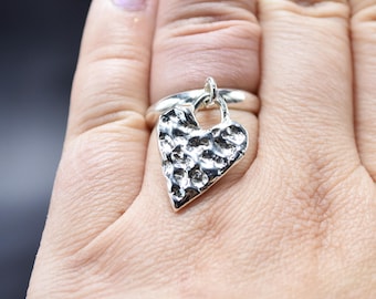 Sterling Silver Heart Dangle Ring