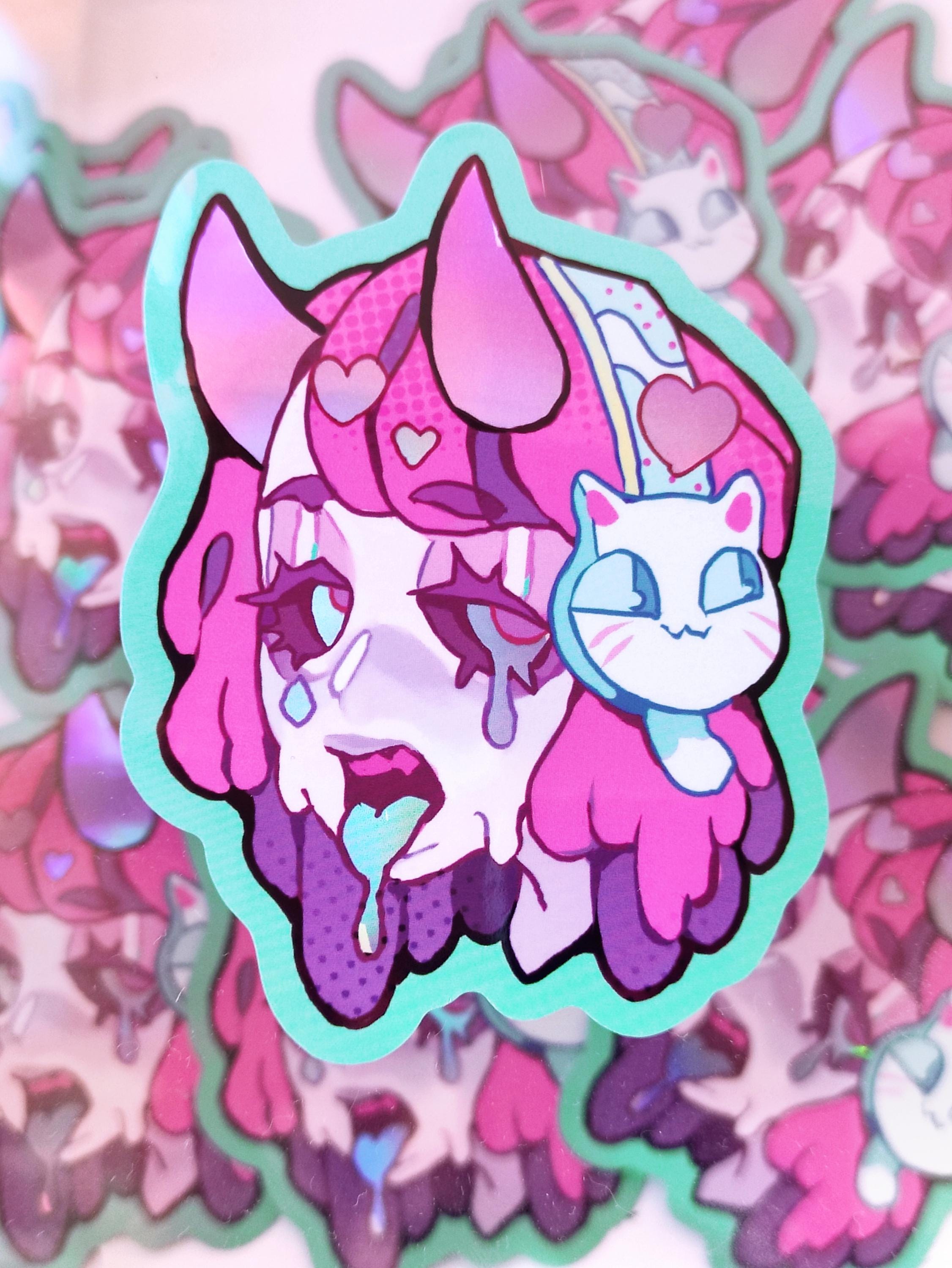 Holographic vinyl sticker oni demon girl stickers monster anime manga harajuku