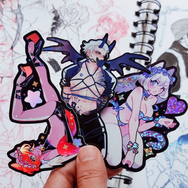 Bad Bishes /shibari /demon /catboy/ nsfw sexy lingerie/ vinyl stickers decals/ yaoi/ cat anime girl