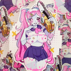 Pink / UV effect / vinyl sticker / zombie / girl / Stickers / monster / Anime / Manga / harajuku / clear sticker / adult content