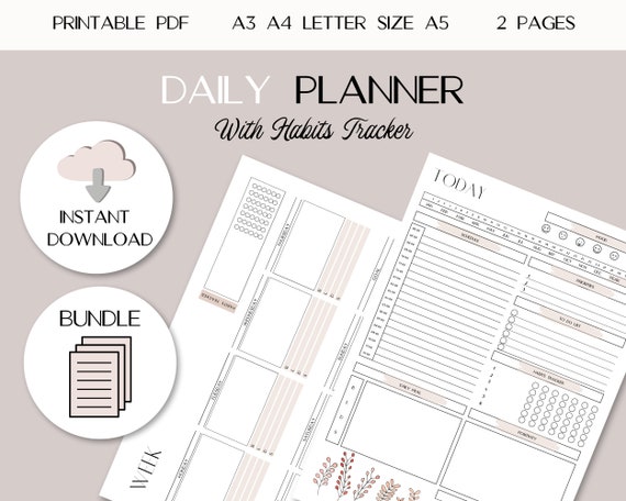 daily plan weekly planner printable landscape bundle etsy