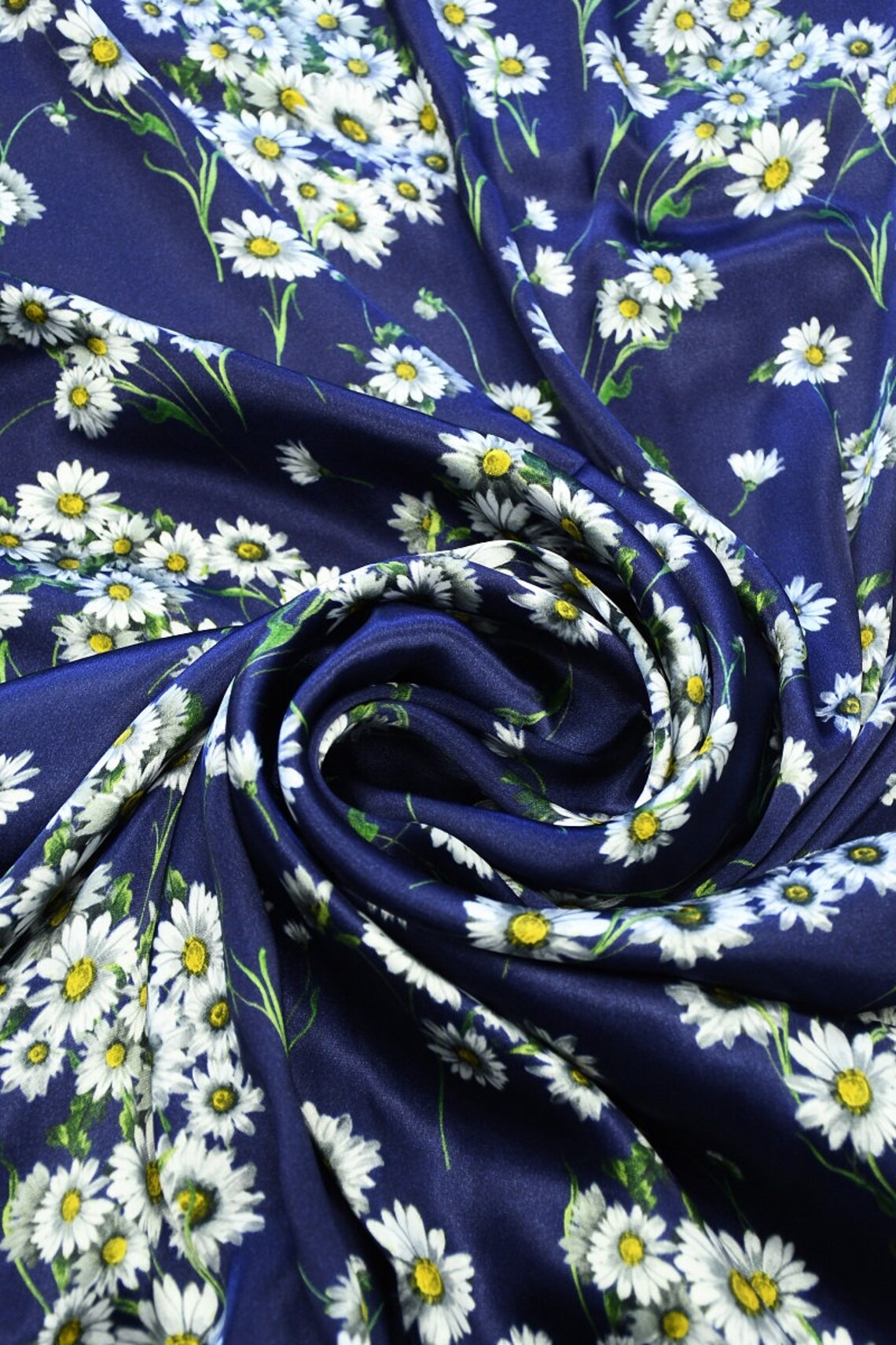 Satin silk blue daisies flowers print Silk Daisies blue fabric Etsy