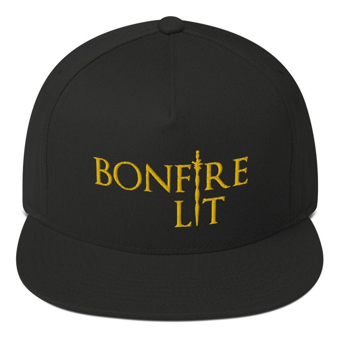 Bonfire Lit Flat Bill Cap, Gamer Hat, Gold Embroidery, Yupoong Brand Etsy Canada