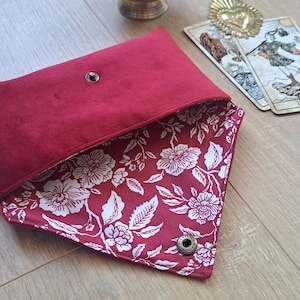 Pochette tarot, cartes, oracle, jeu en velours rouge