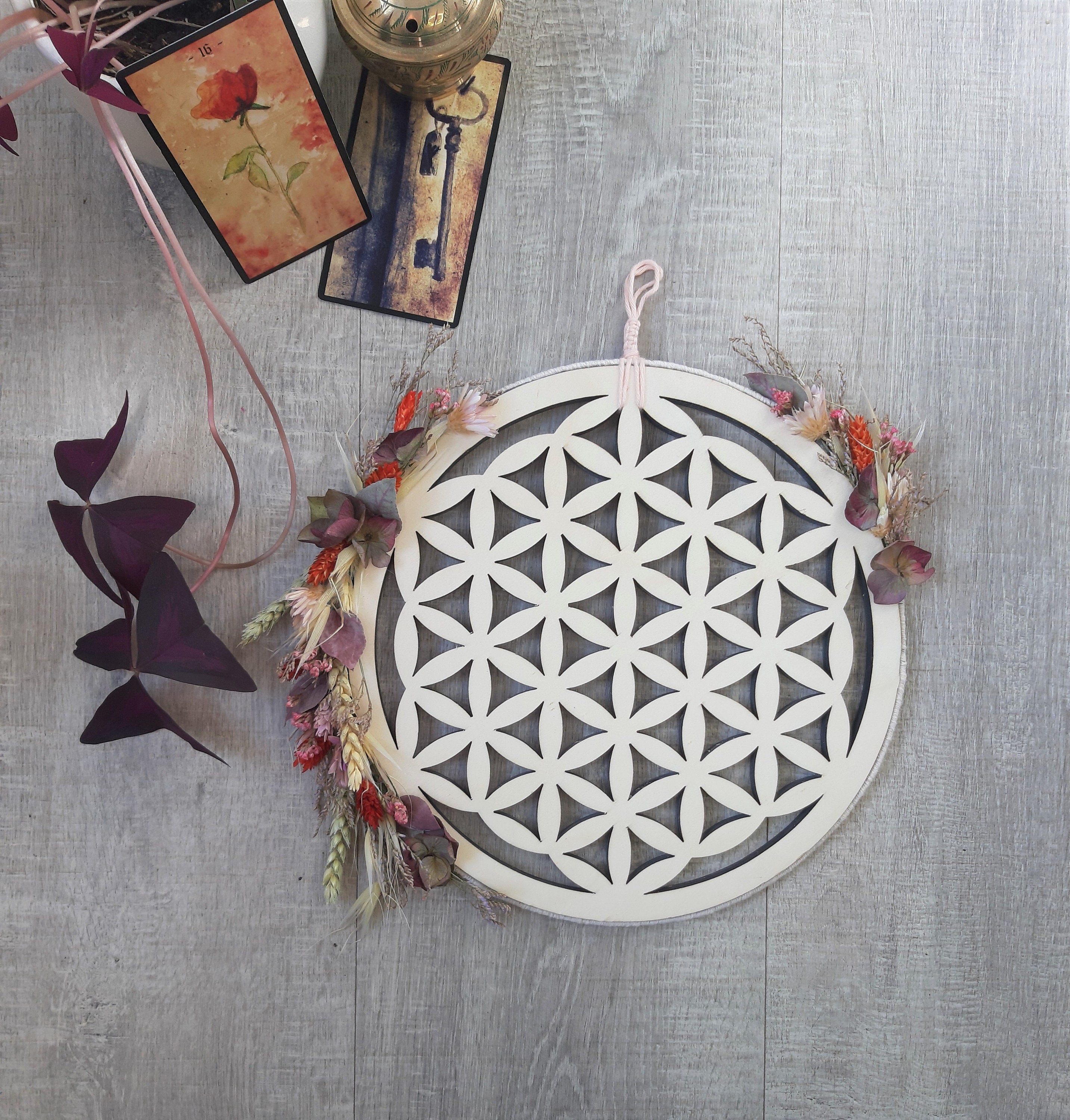 Fleur de Vie en Bois et Fleurs Séchées