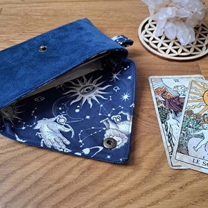 Pochette tarot, cartes, oracle, jeu en velours bleu