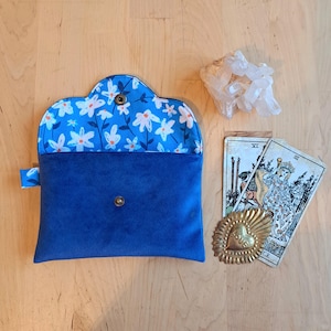 Pochette tarot, cartes, oracle, jeu en velours bleu
